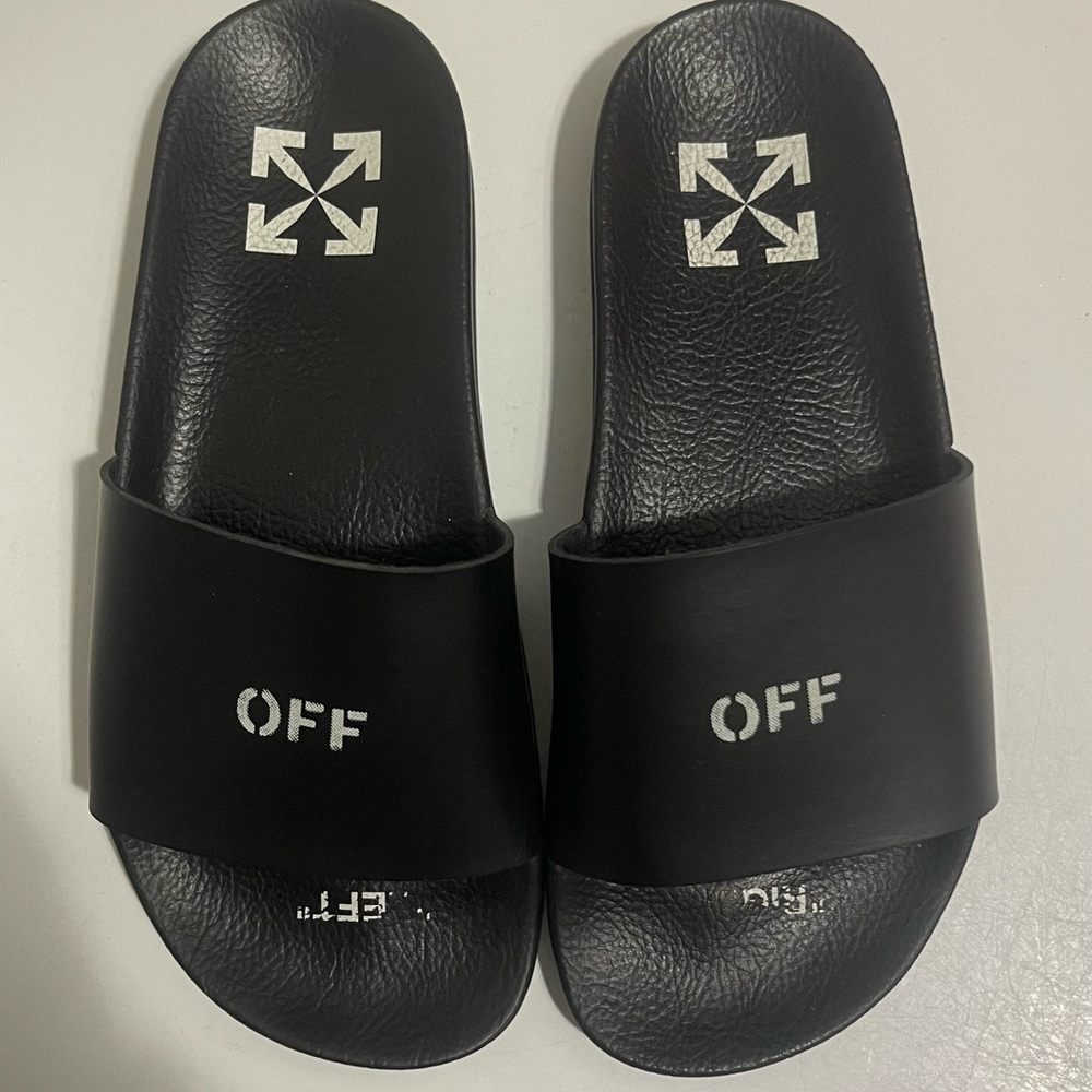 Off-White Black Slide Sandals with White Logo